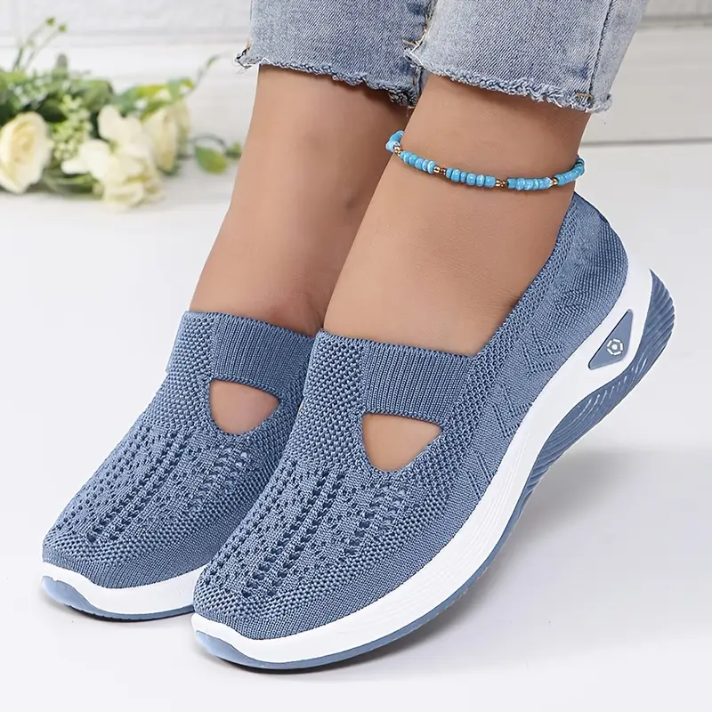Pantofi sport damă din material tricotat albastru deschis